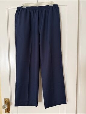 Alfred Dunner Navy Elastic Waist Pants 14P | Petite Pull On Straight Leg Pants